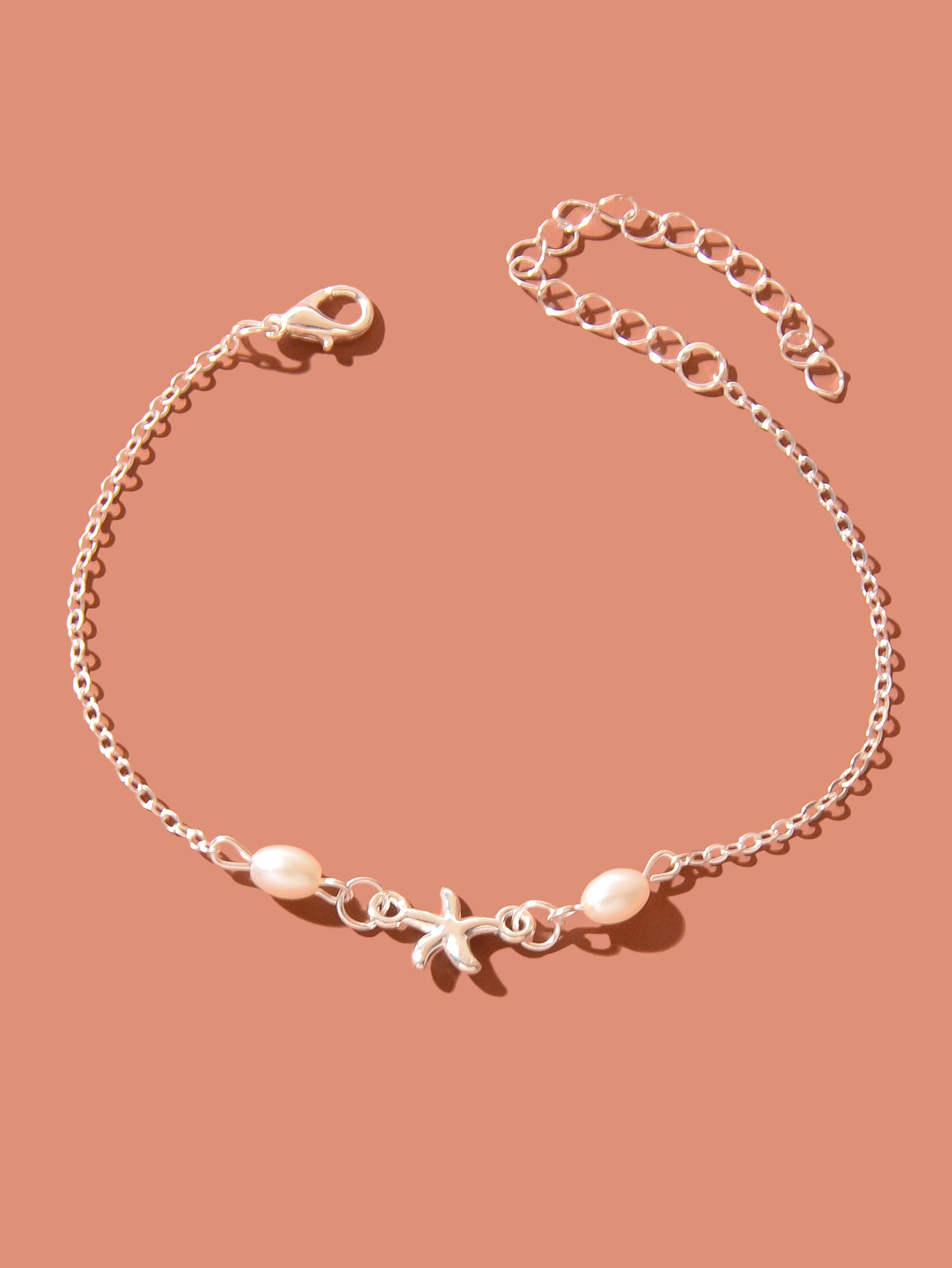 Silver Chain Pearl Beaded Starfish Charm Adjustable Anklet Women Jewellery Gifts