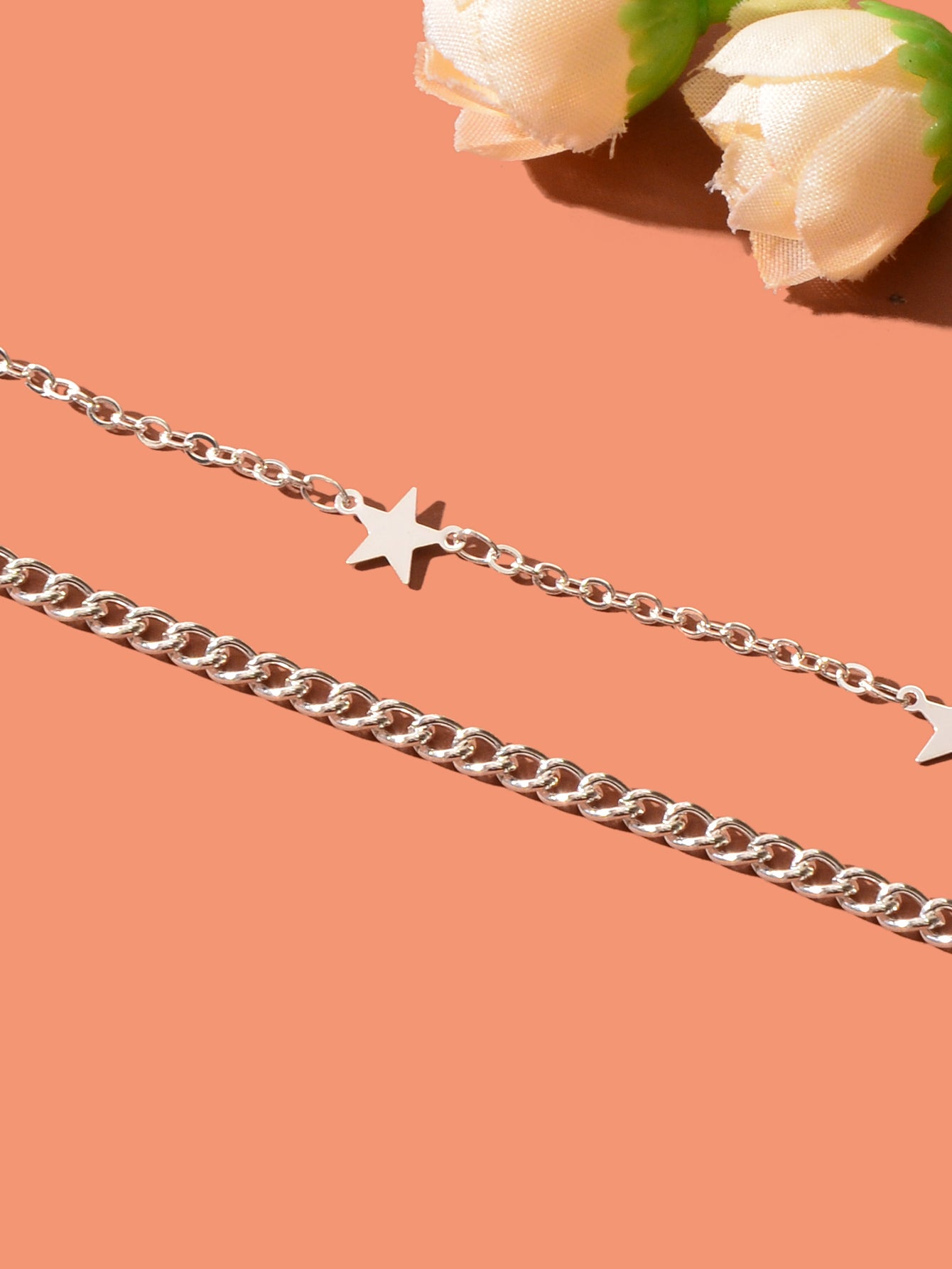 Fashion Silver Star Charm Layered Chain Anklet for Women Beach Foot Jewellery