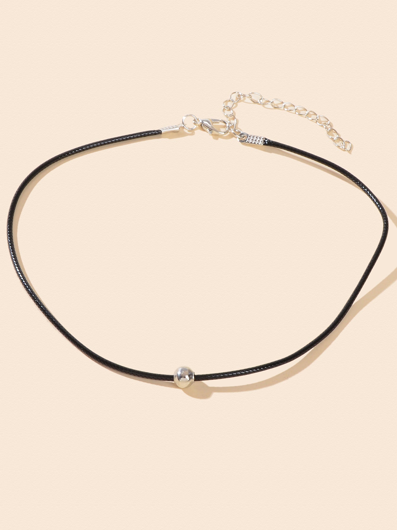 Silver Bead Decor Black Pu Leather Choker Women Collar Punk Rock Style Jewellery