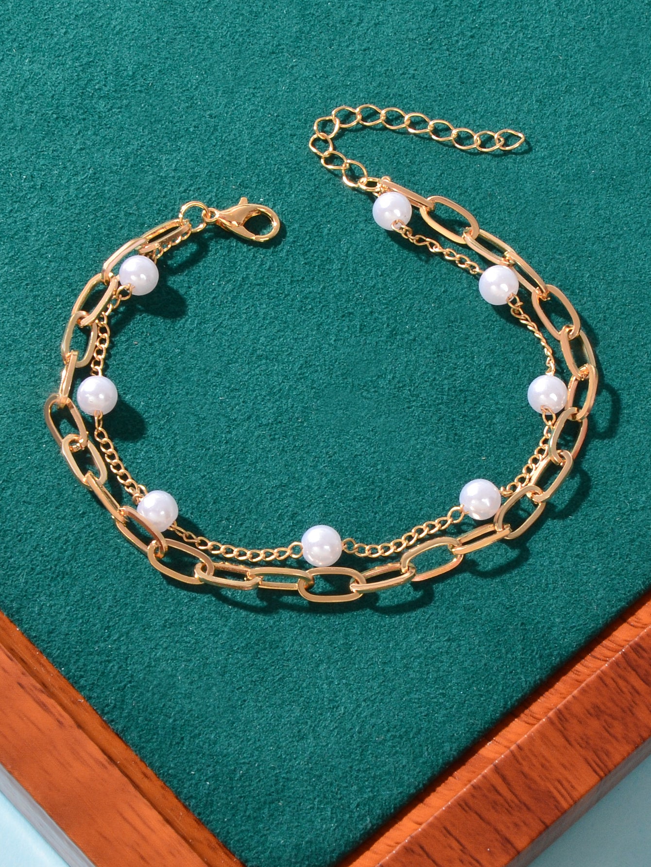 Dainty Double layer Gold Chain Pearl Decor Adjustable Anklet Boho Foot Jewellery