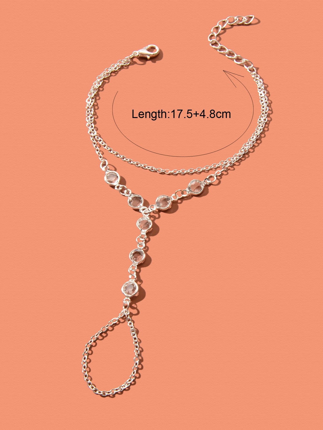 Transparent Rhinestone Double-Layer Chain Bracelet with Ring Connector