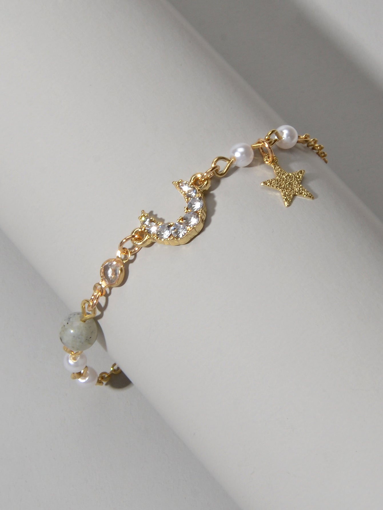 Luxurious Jewellery Party Wear Gold Chain Rhinestone Star Moon Charm Bracelet