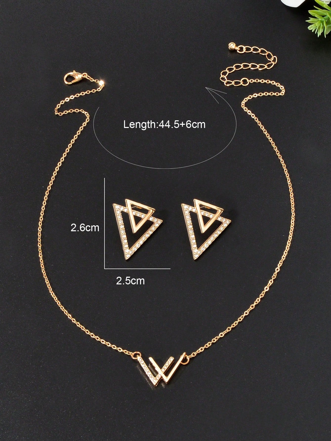 Double V Pendant Necklace with Triangle Earrings Set Chic Stylish Jewellery Gift