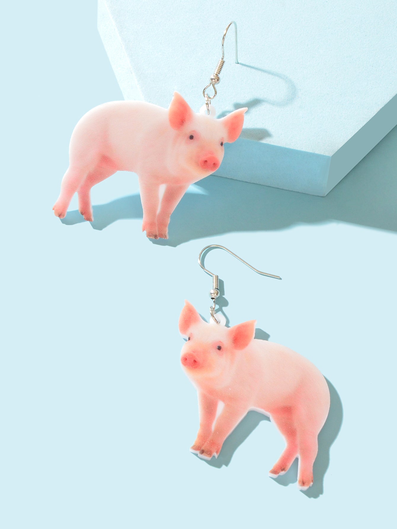 Funny Pet Jewellery Animal Lightweight Pink Acrylic Lifelike Pig Dangle Earrings