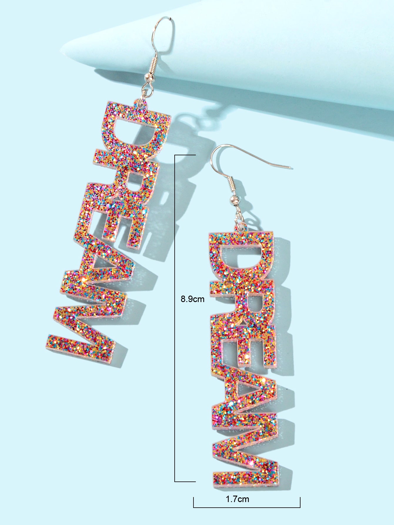 Party Jewelry Sparkling Glitter Colourful Sequins Dream Letter Drop Earrings