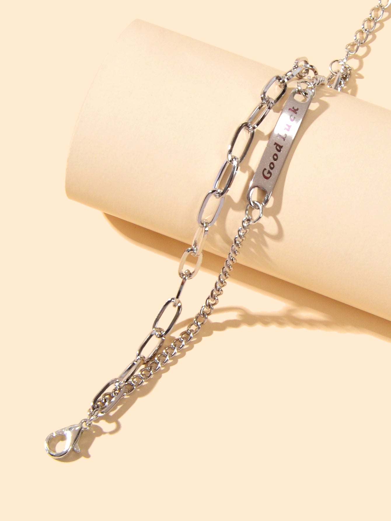 Punk Hip Hop Jewellery Double layer Silver Chain Good Luck Letter Charm Bracelet