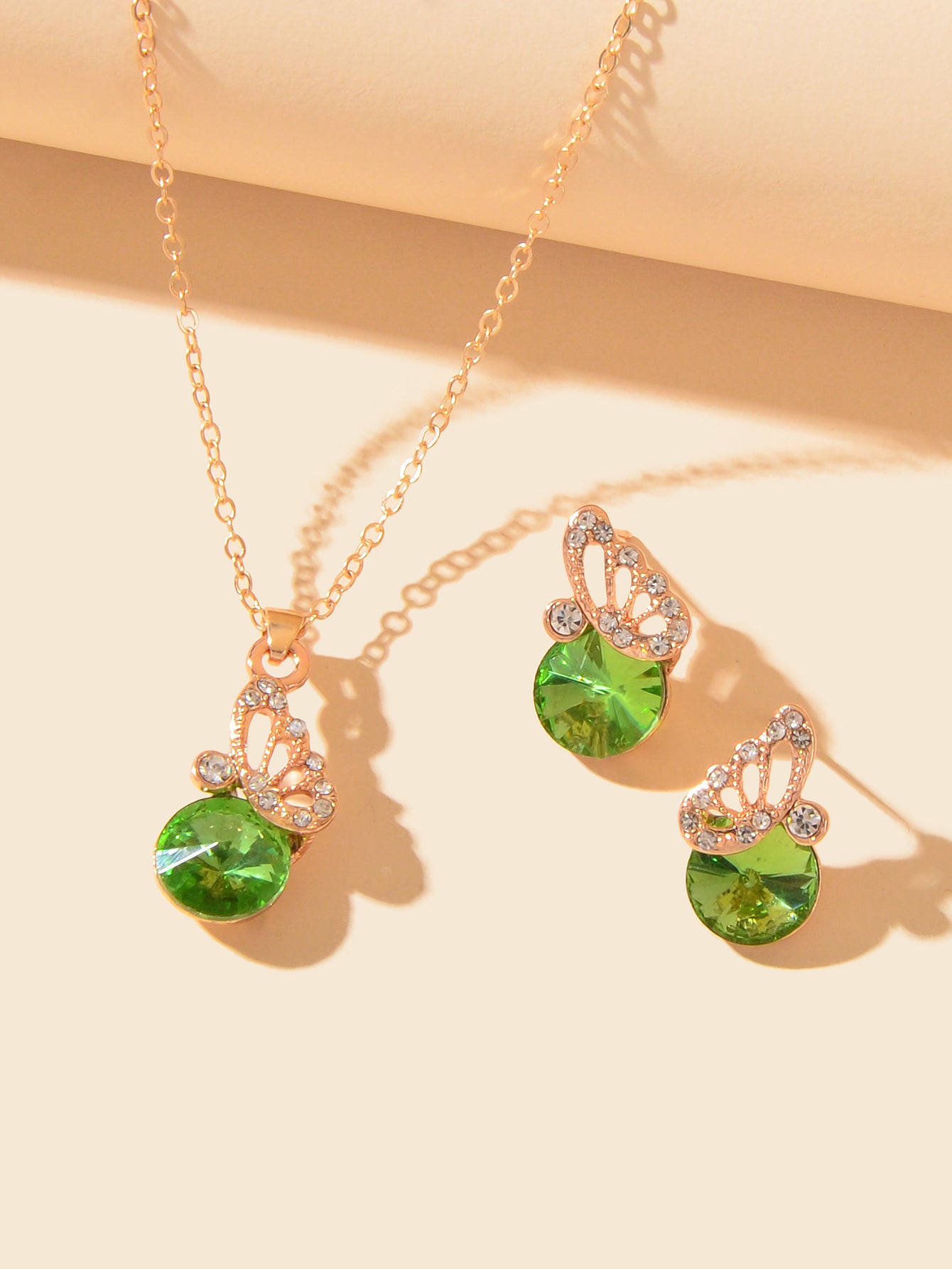 Luxury Wedding Jewelry set Cubic Zircon Butterfly Pendant Necklace Stud Earrings