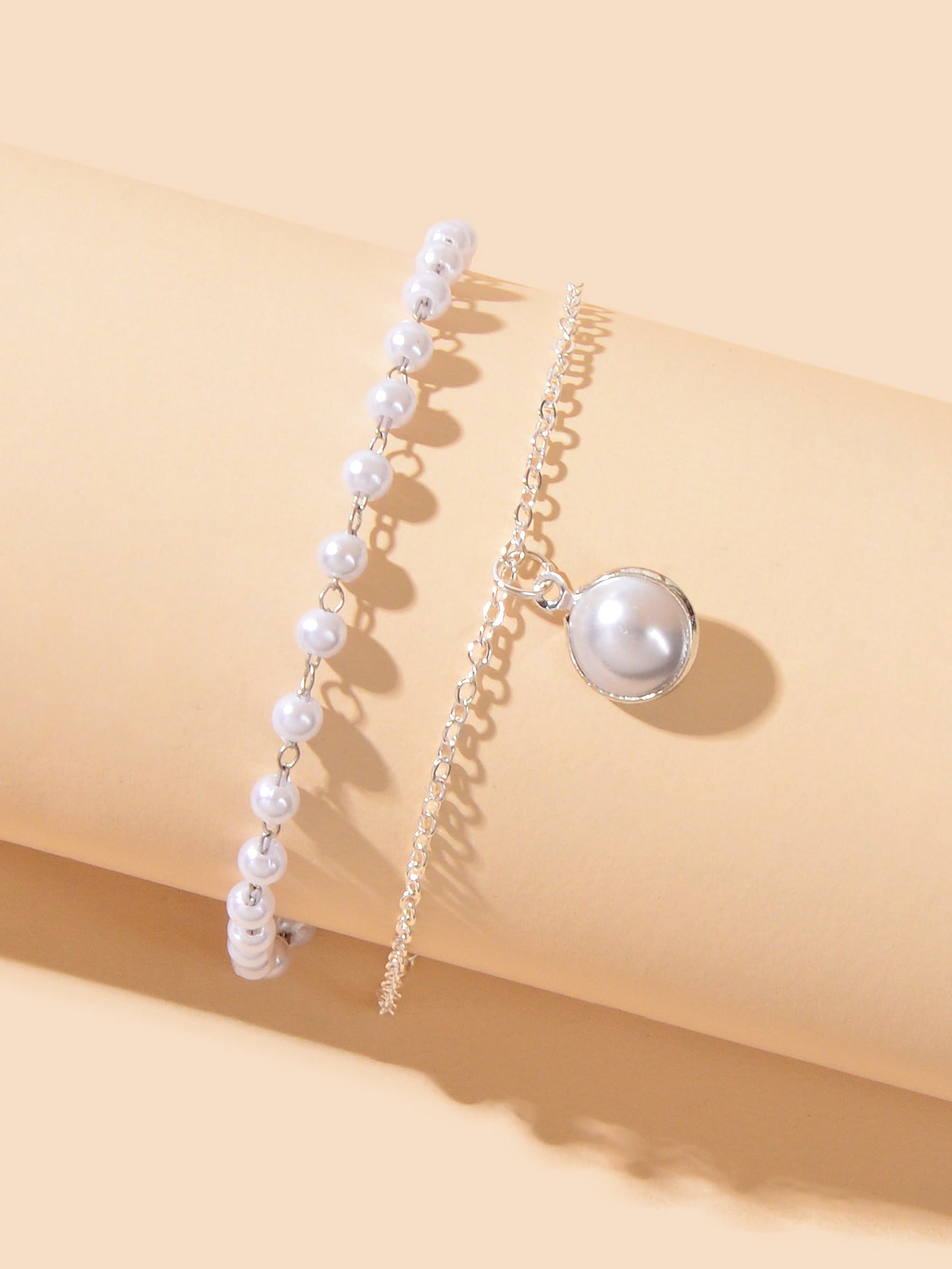 Double layer Gold Silver Chain Pearl Decor Anklet Foot Jewelry Beach Accessories