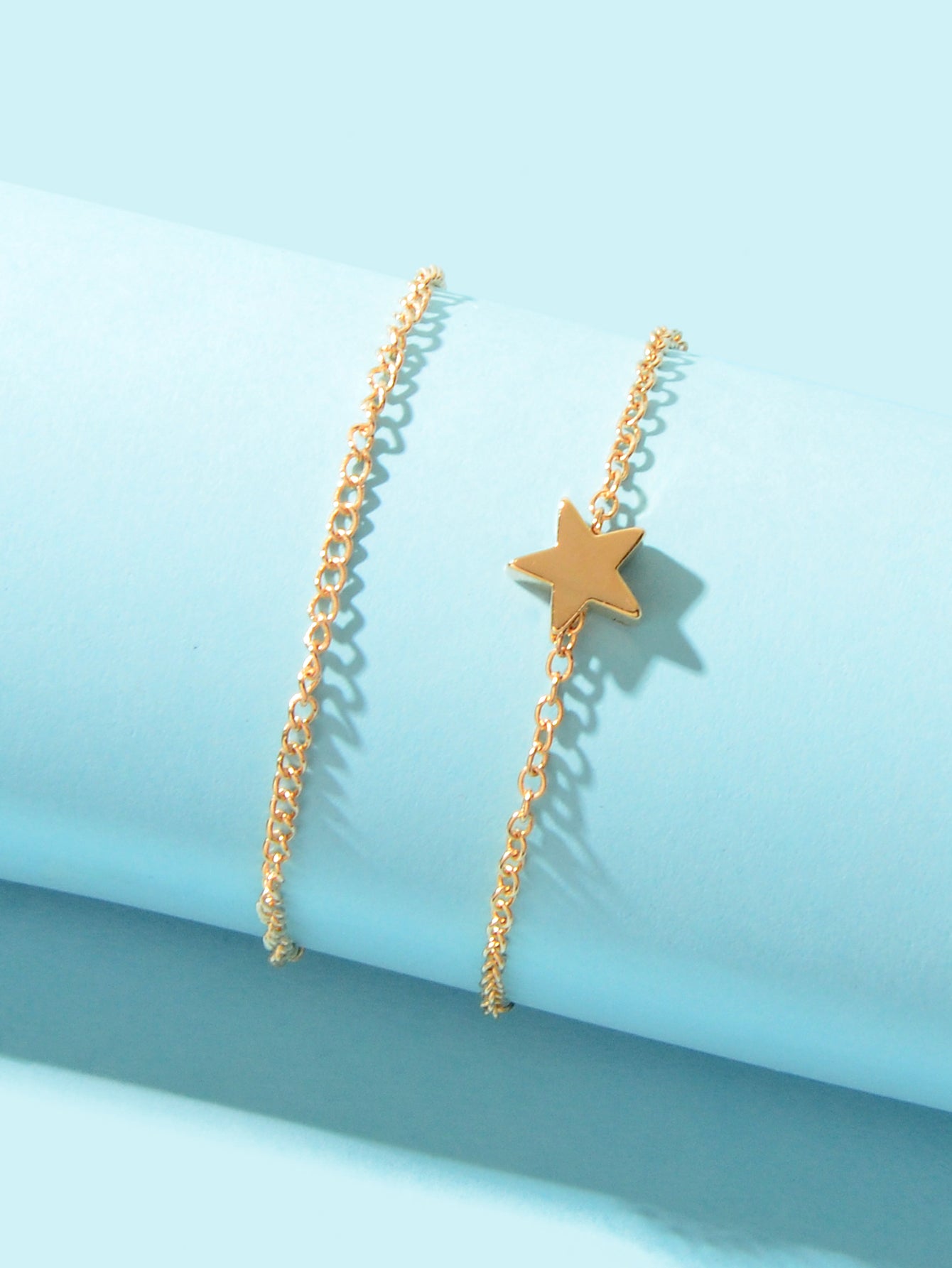 Minimalist Double layered Gold Chain Star Charm Anklet Adjustable Foot Jewellery