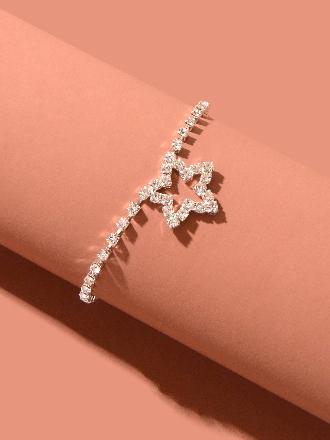 Luxurious Rhinestone Decor Star Charm Silver Anklet Wedding Party Foot Jewellery