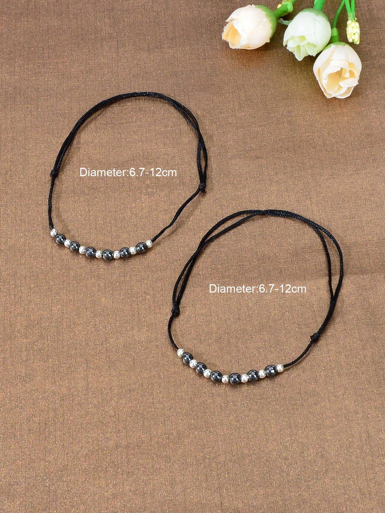 2pcs Bead Black Rope Adjustable Anklet Matching Couple Best Friend Foot Jewelry