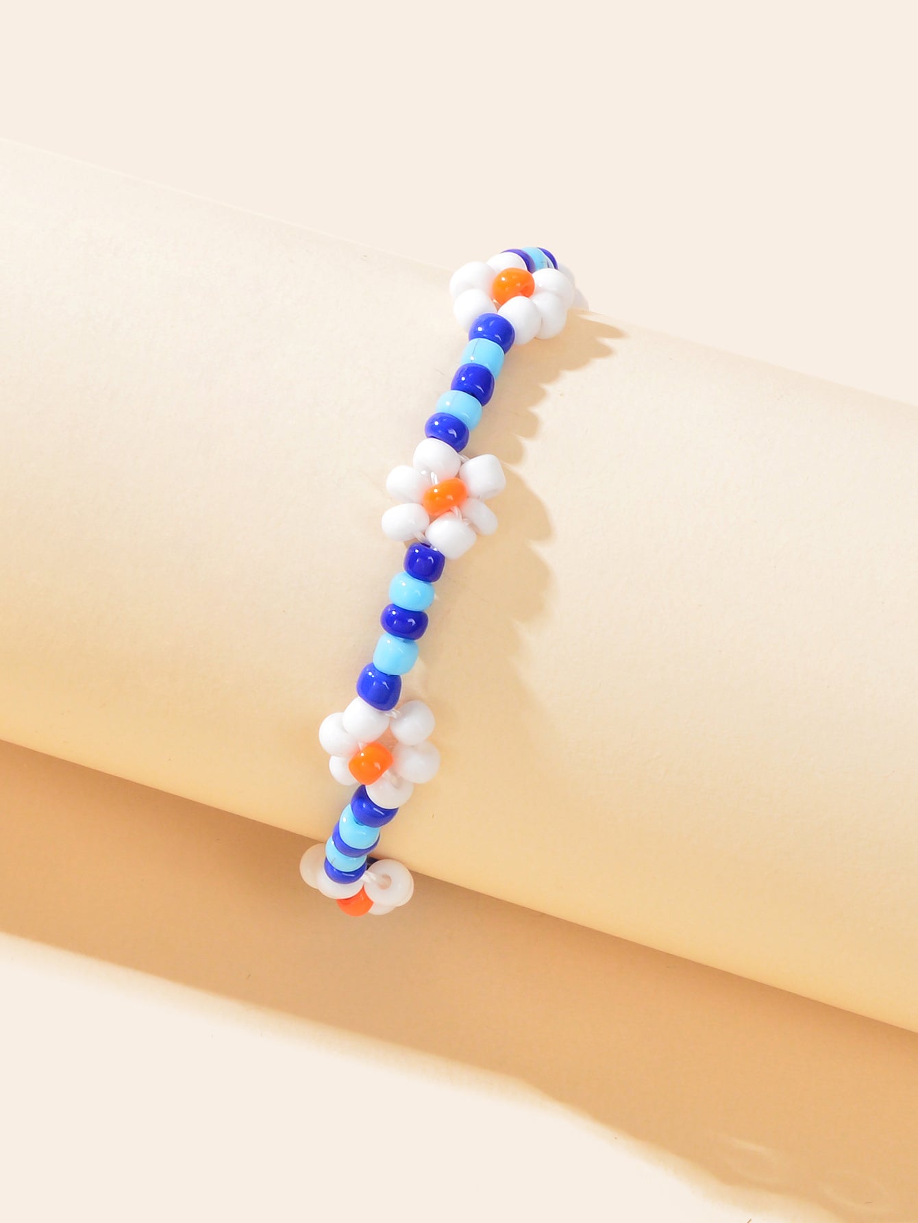 Bohemian Handmade Blue White Beaded Braided Flower Beach Anklet Foot Jewellery