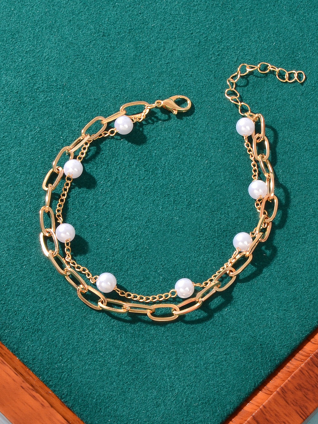 Dainty Double layer Gold Chain Pearl Decor Adjustable Anklet Boho Foot Jewellery