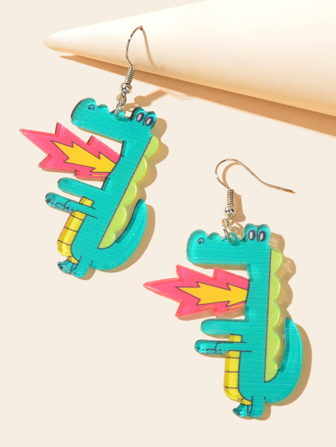 Spurt Fire Green Acrylic Dinosaur Dangle Earrings Cartoon Design Accessories