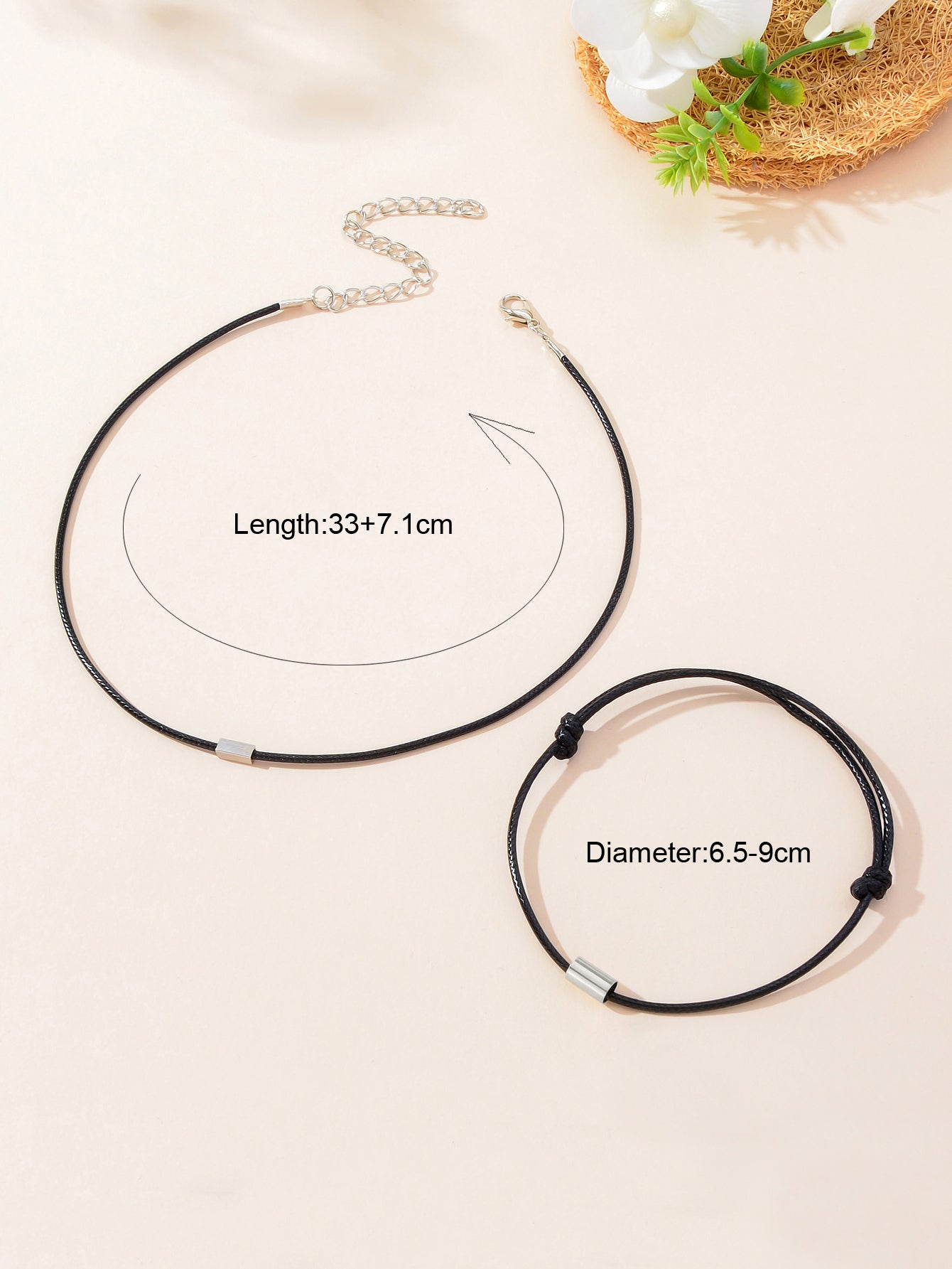 Minimalist Jewellery Metal Decor Black Rope Choker Necklace Adjustable Bracelet