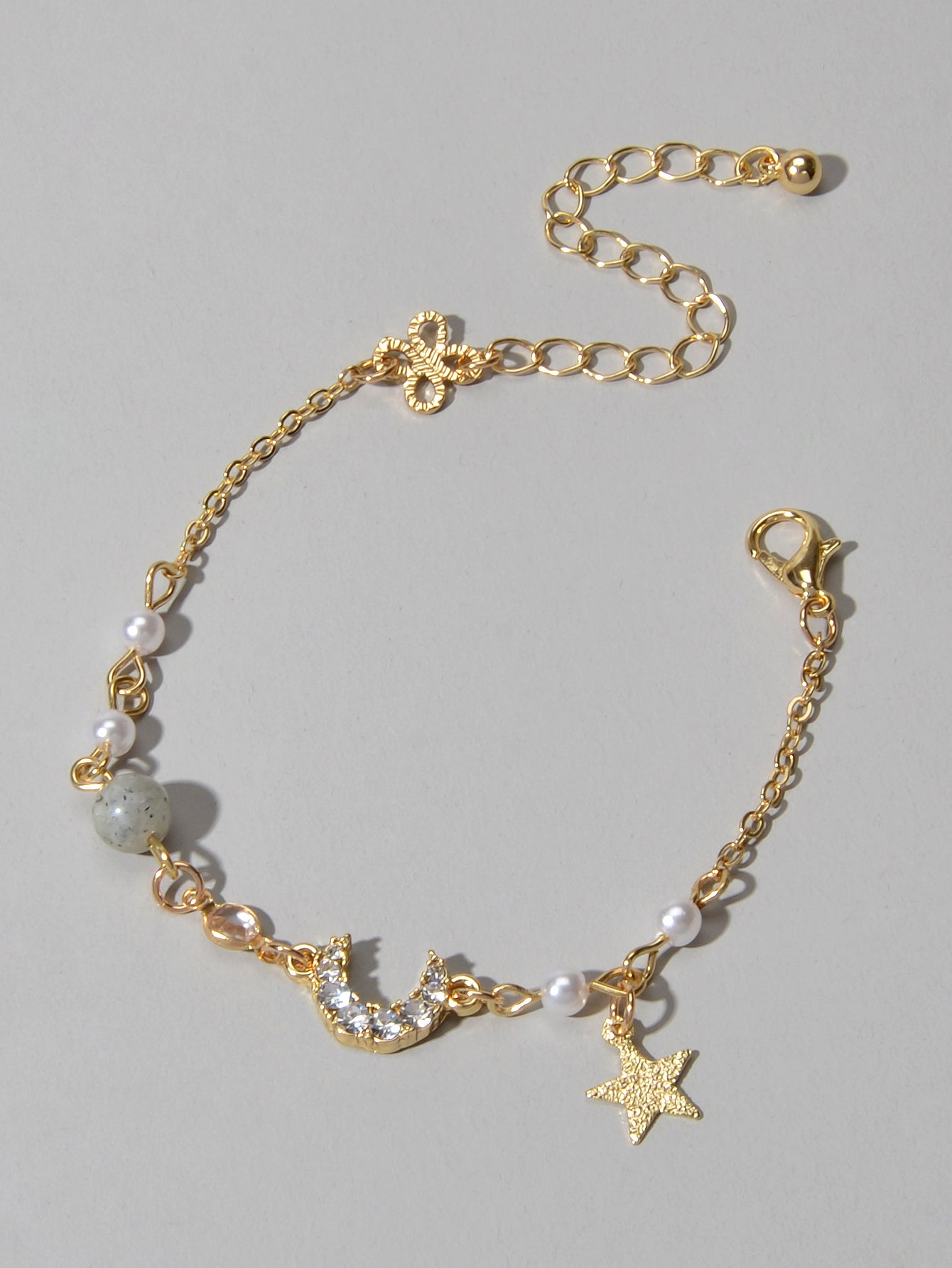 Luxurious Jewellery Party Wear Gold Chain Rhinestone Star Moon Charm Bracelet