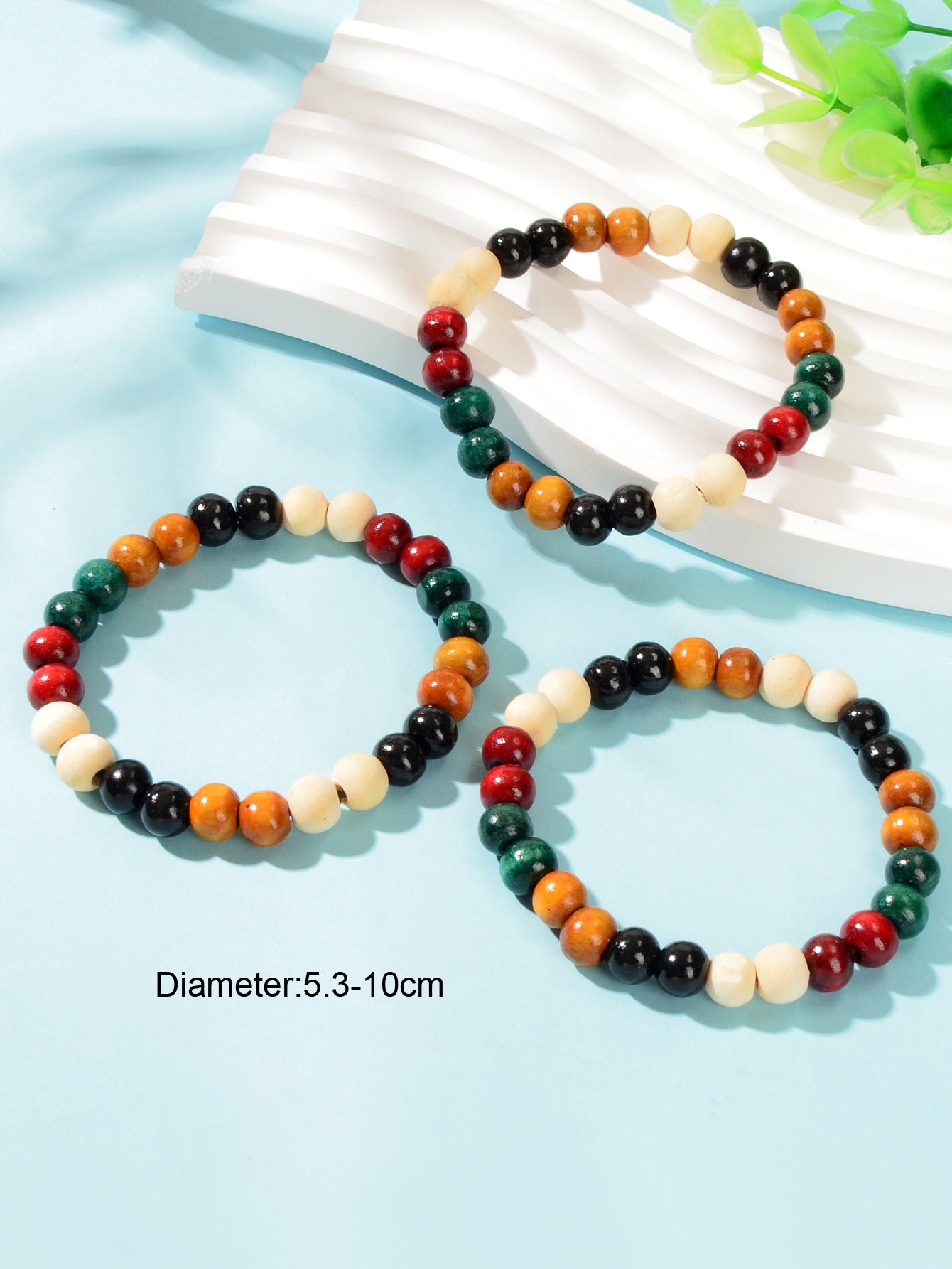 3pcs Ethnic Colorful Wood Beaded Layered Bangle Bracelet Women Holiday Jewellery