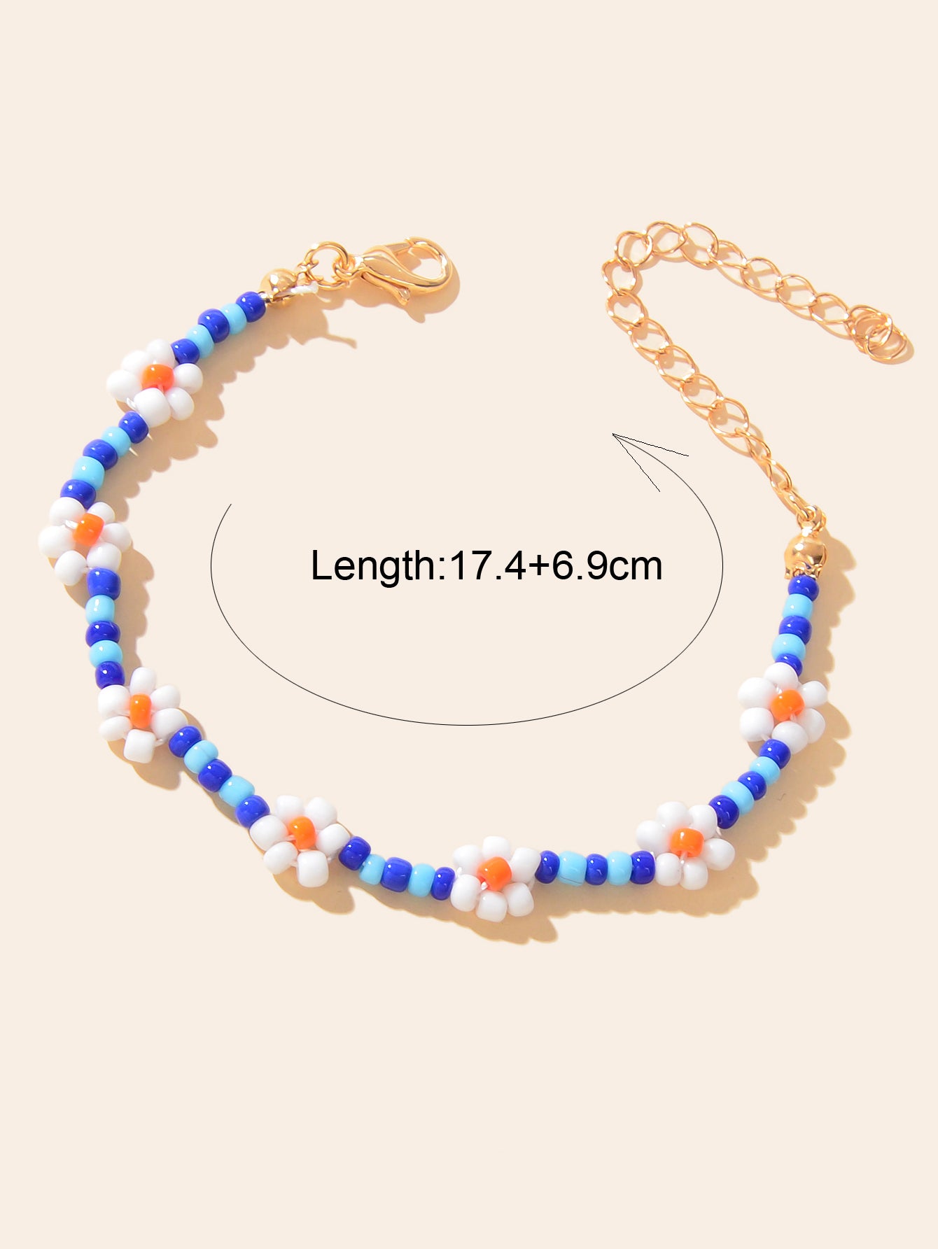 Bohemian Handmade Blue White Beaded Braided Flower Beach Anklet Foot Jewellery