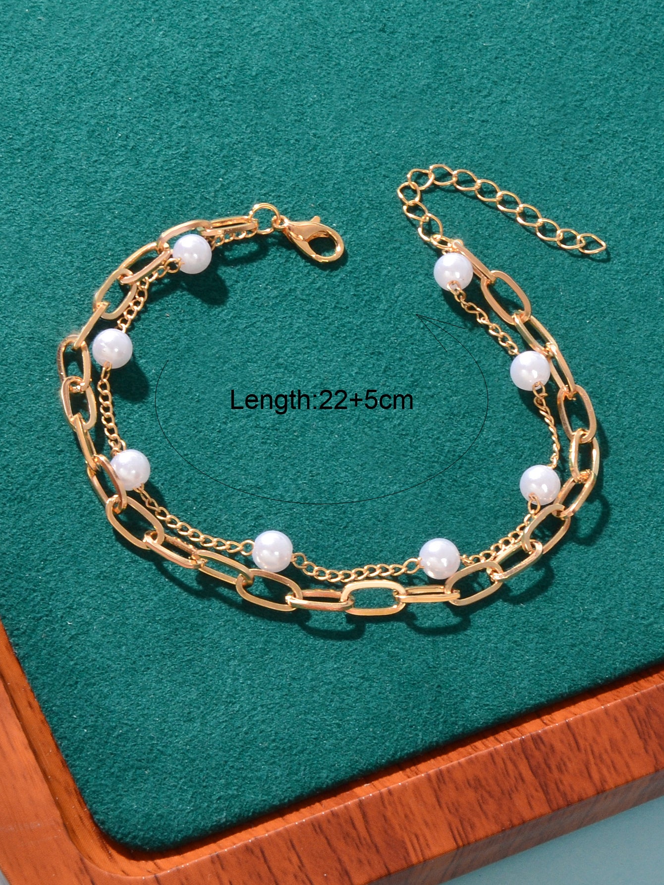 Dainty Double layer Gold Chain Pearl Decor Adjustable Anklet Boho Foot Jewellery