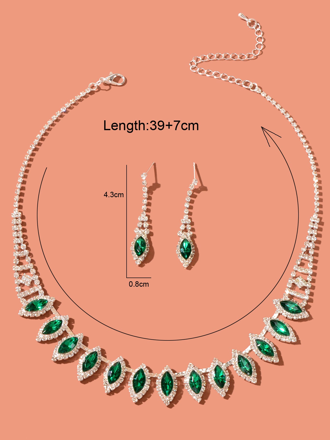 Luxurious Jewellery Set Green Imitation Gemstone Collar Necklace Dangle Earrings