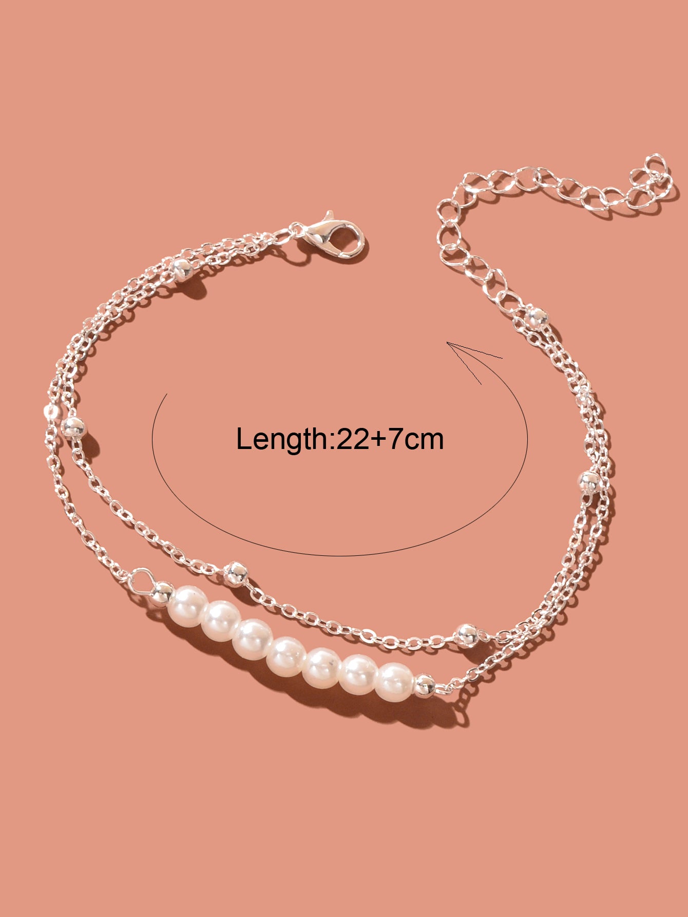 Beach Stylish Double layer Silver Chain Pearl Bead Anklet Vacation Foot Jewelry