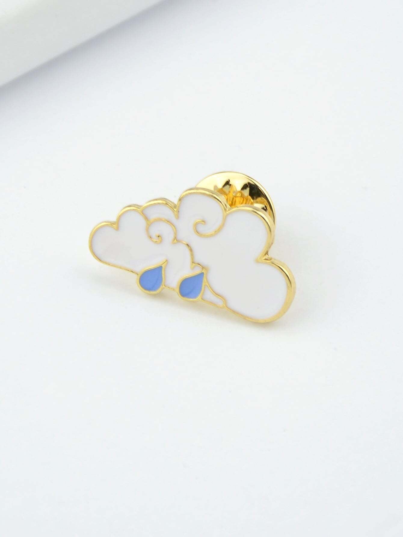 White Cloud Blue Raindrop Enamel Lapel Pin Brooch Backpack Badge Jewellery Gift