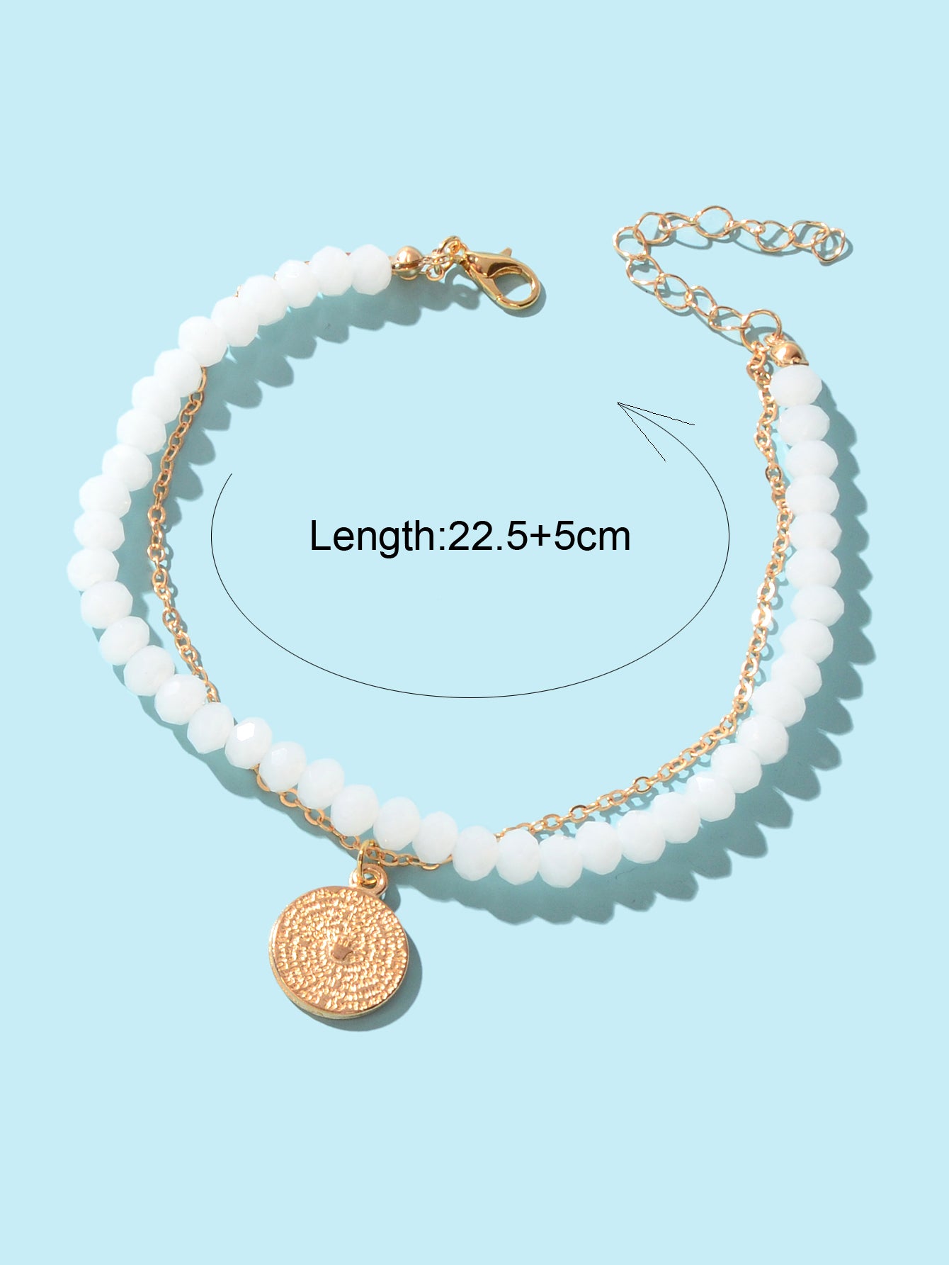 Layered Foot Chain White Beaded Gold Disc Charm Anklet Accessories Foot Jeweller