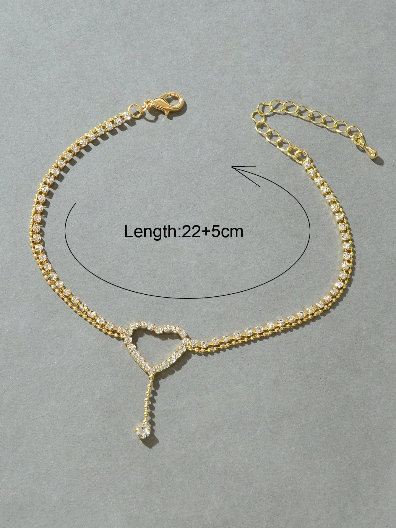 Shiny Double layer Silver Ball Chain Heart Charm Rhinestone Anklet Bracelet Gift