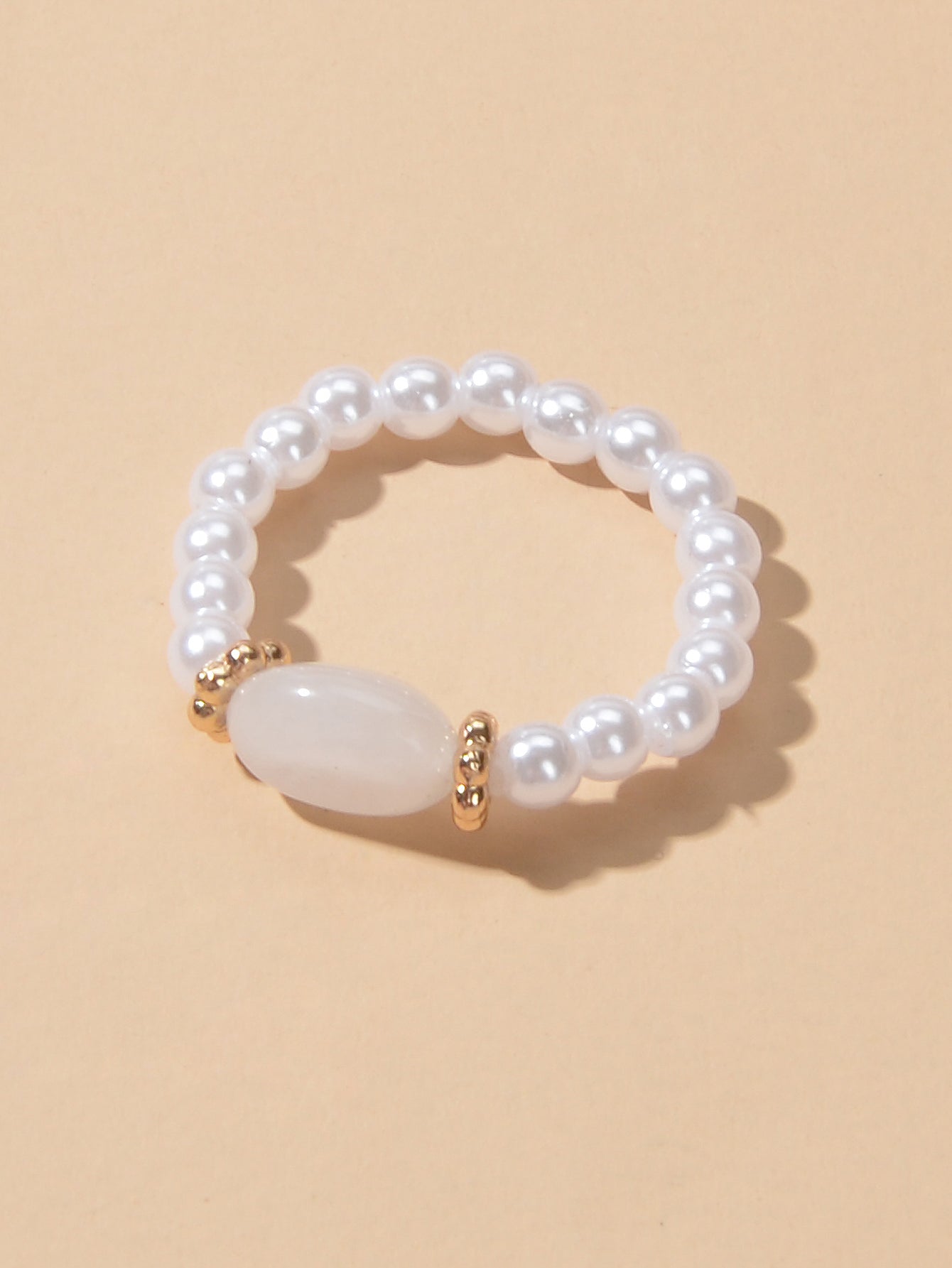 Retro Textured Jewellery Elastic Pearl Natural Stone Finger Ring Band for Women