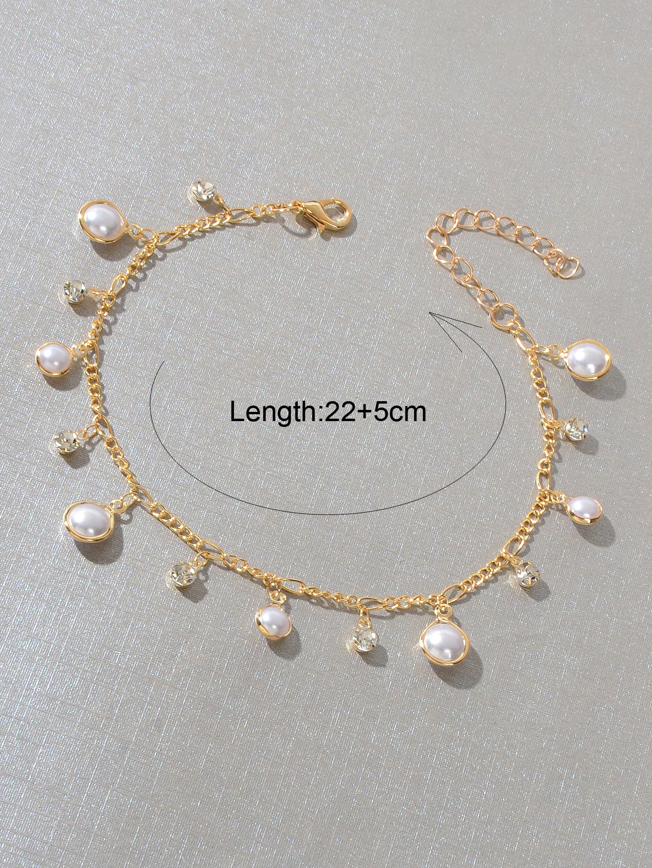 Boho Chic Pearl and Rhinestone Charm Gold Chain Anklet Adjustable Foot Jewellery