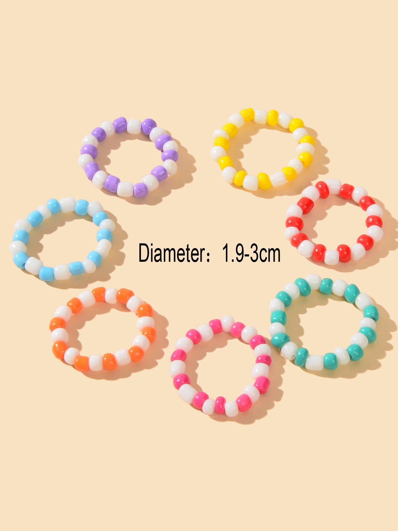 7 pcs Handmade Daisy Seed Beads Stackable Braided String Rainbow Colourful Rings