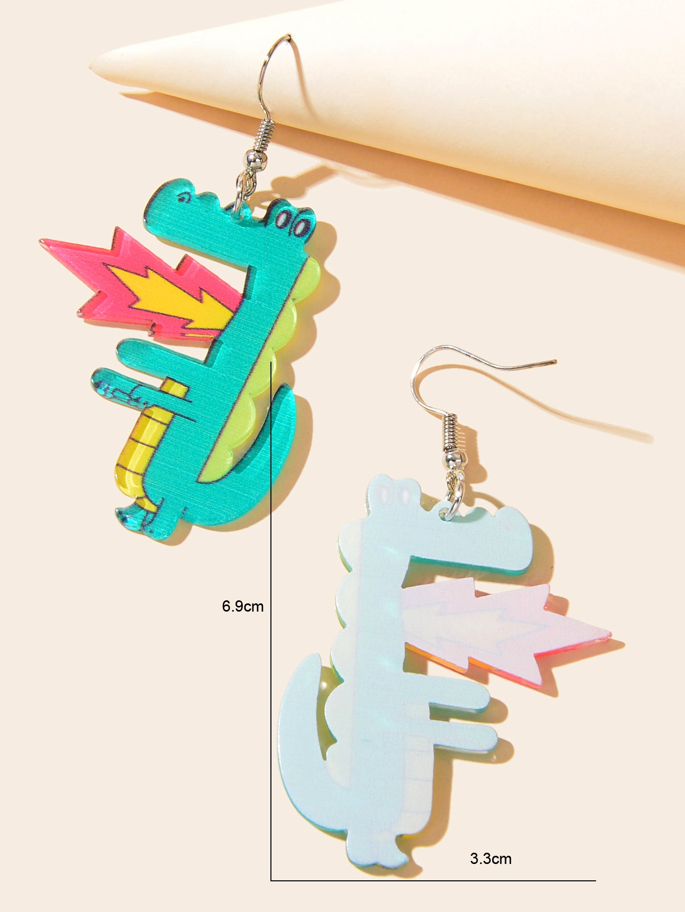 Spurt Fire Green Acrylic Dinosaur Dangle Earrings Cartoon Design Accessories