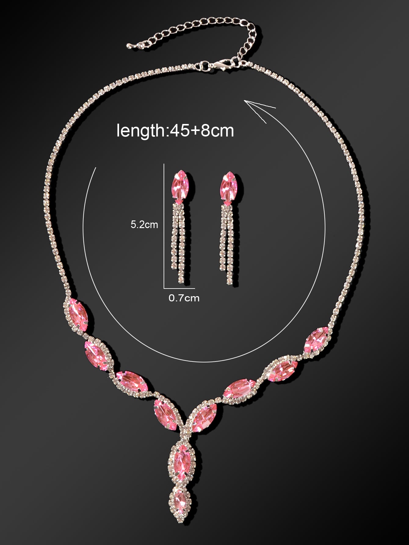 Luxurious Wedding Jewellery Set Pink Crystal Water Drop Necklace Dangle Earrings