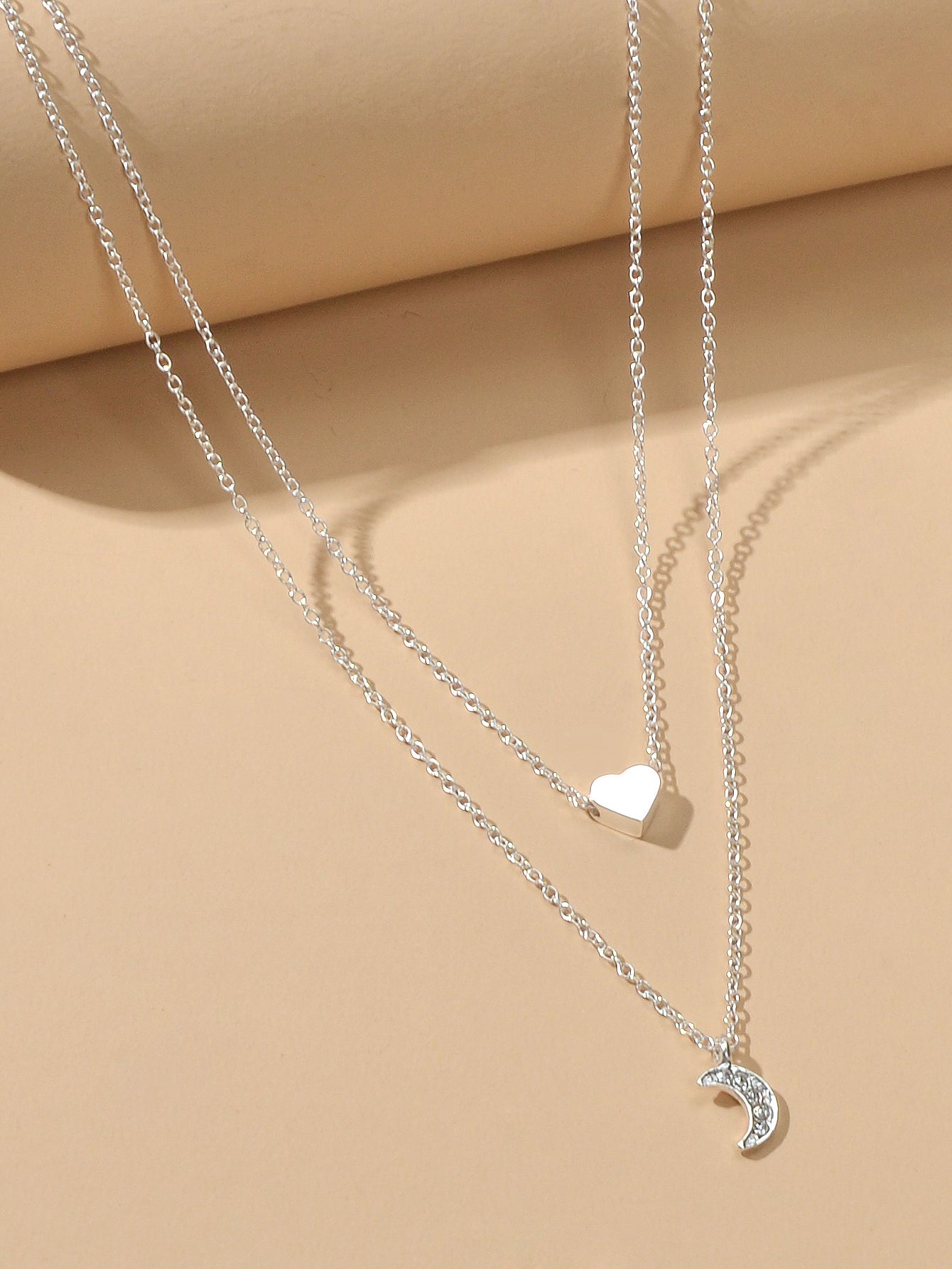 AU Local Rhinestone Double layered Chain Love Heart Moon Necklace Party Jewelry