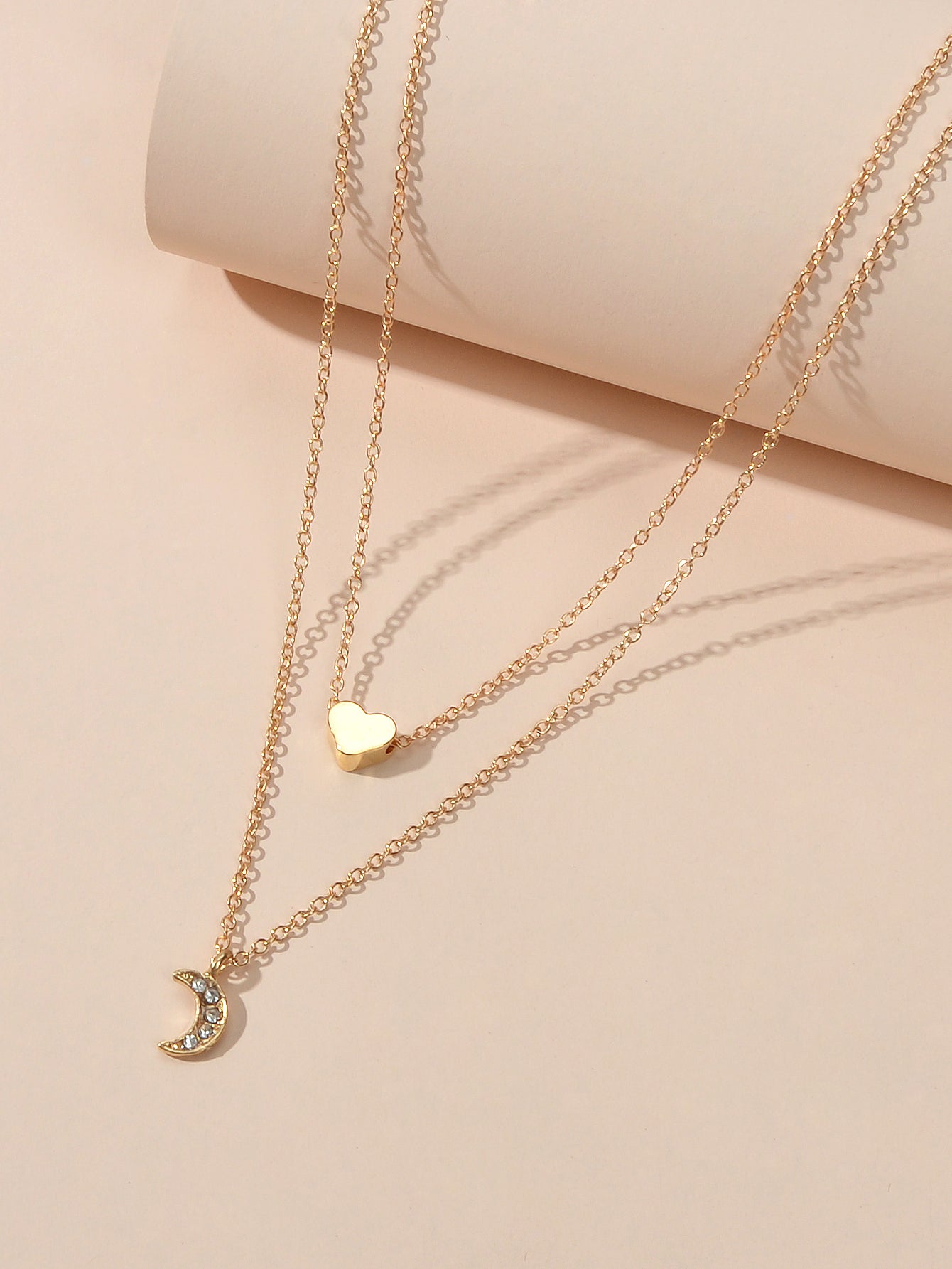 AU Local Rhinestone Double layered Chain Love Heart Moon Necklace Party Jewelry