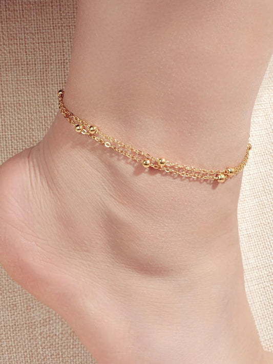 Summer Accessories Gold Silver Doublelayer Chain Anklet Holiday Beach Jewellery