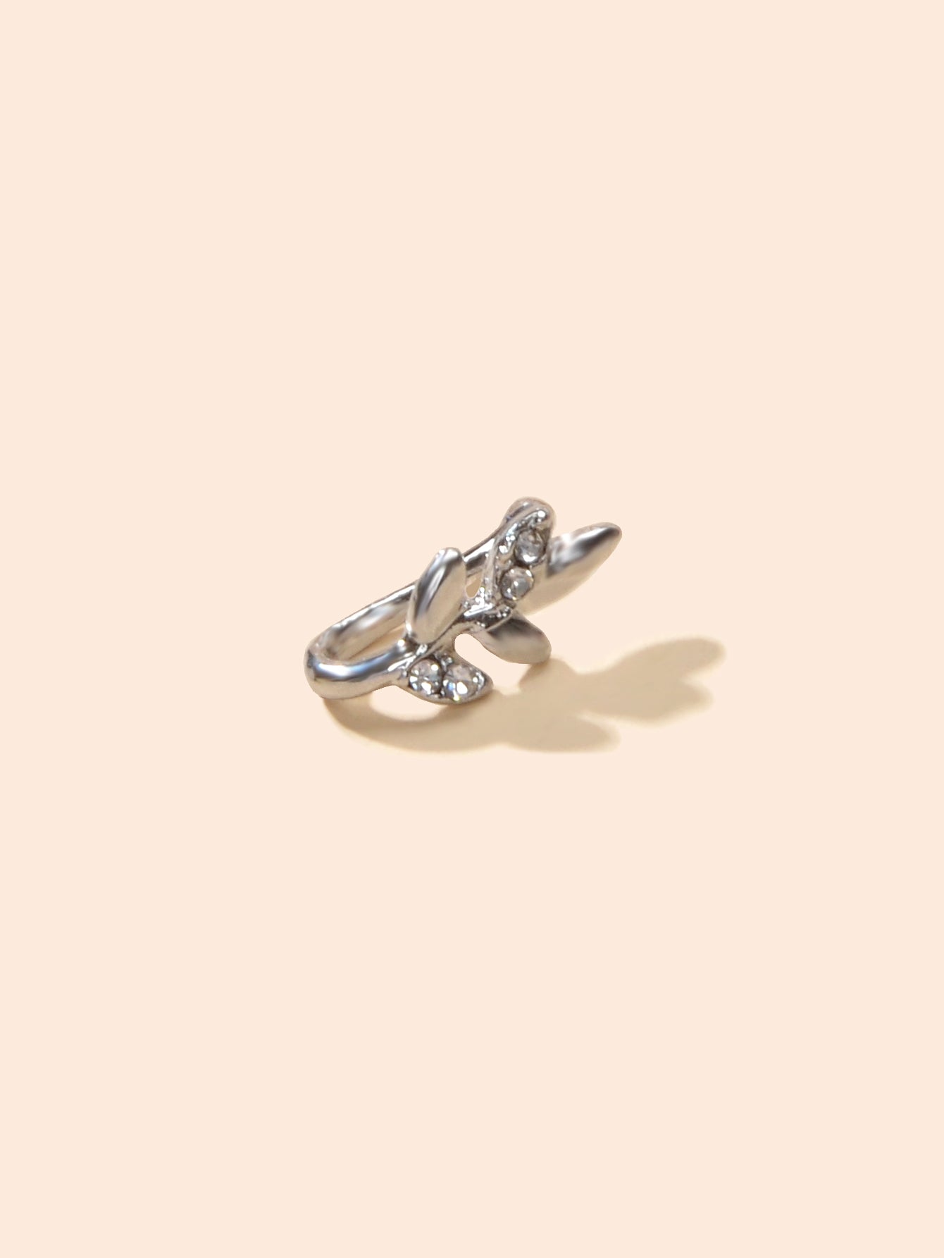 AU Post Leaf Nose Ring Crystal Flower Faux Clicker Non Piercing