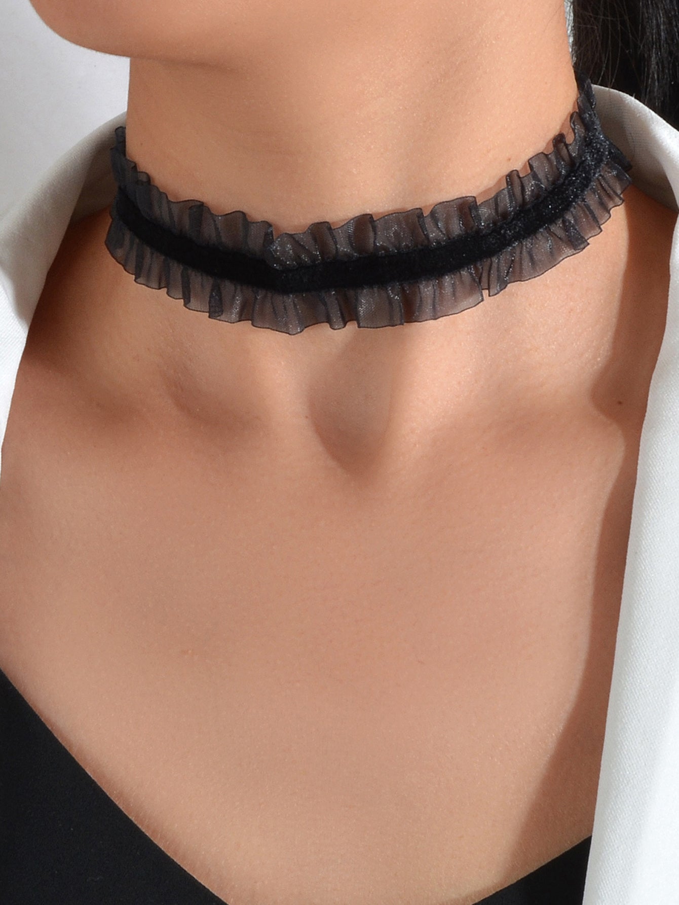 Gothic Black White Lace Elastic Punk Tattoo Choker Necklace Halloween Accessory