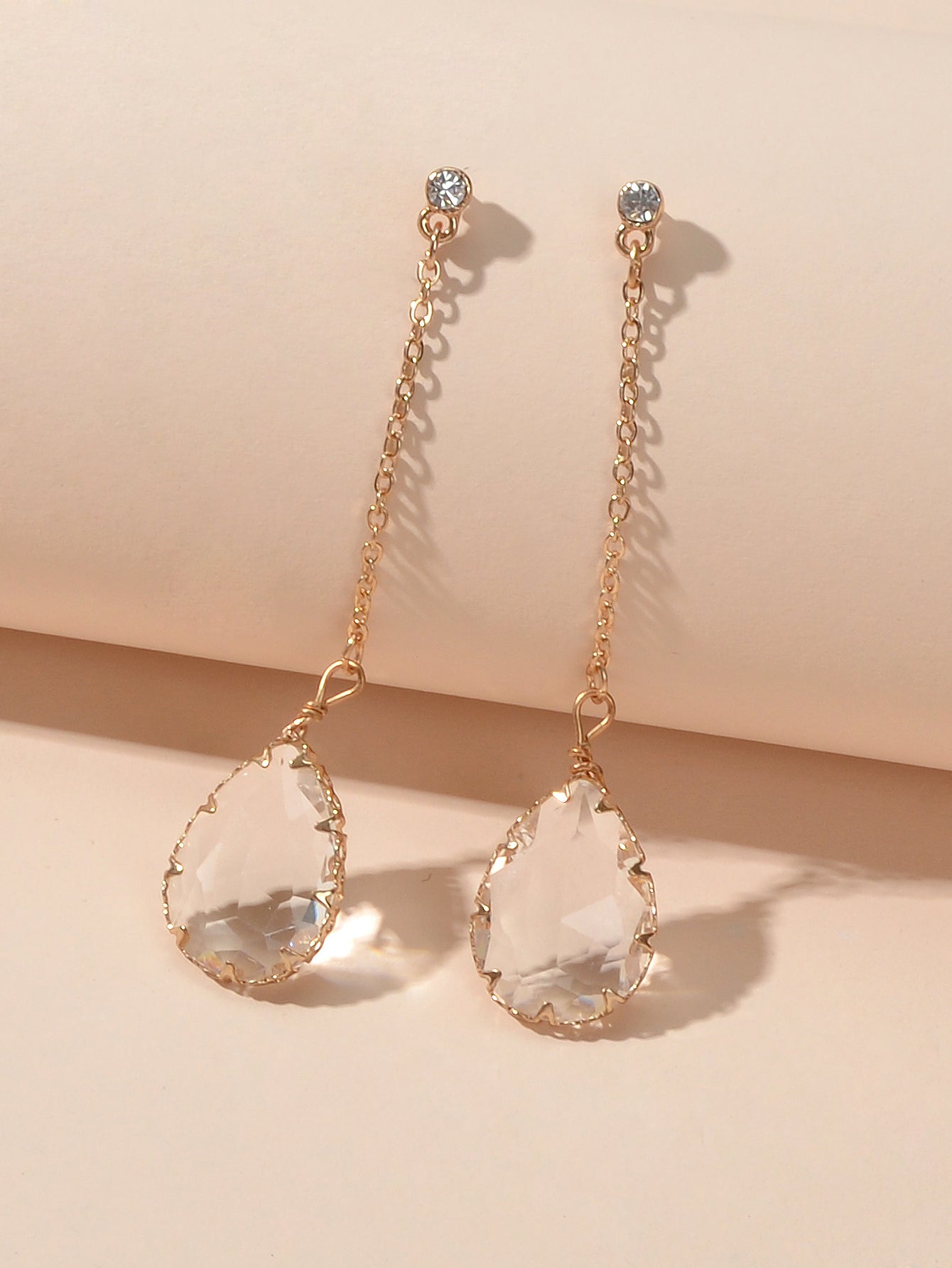 Stunning Transparent Water Drop Chain Crystal Dangle Stud Earrings Girls Eardrop