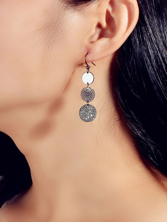 3 Tier Drop Dangle Geometric Shiny Round Disc Earrings Circle Coin Ear Jewellery