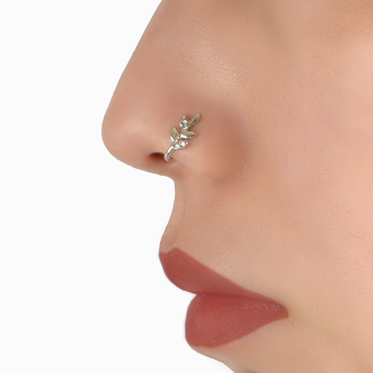 AU Post Leaf Nose Ring Crystal Flower Faux Clicker Non-Piercing Type C Nose Ring