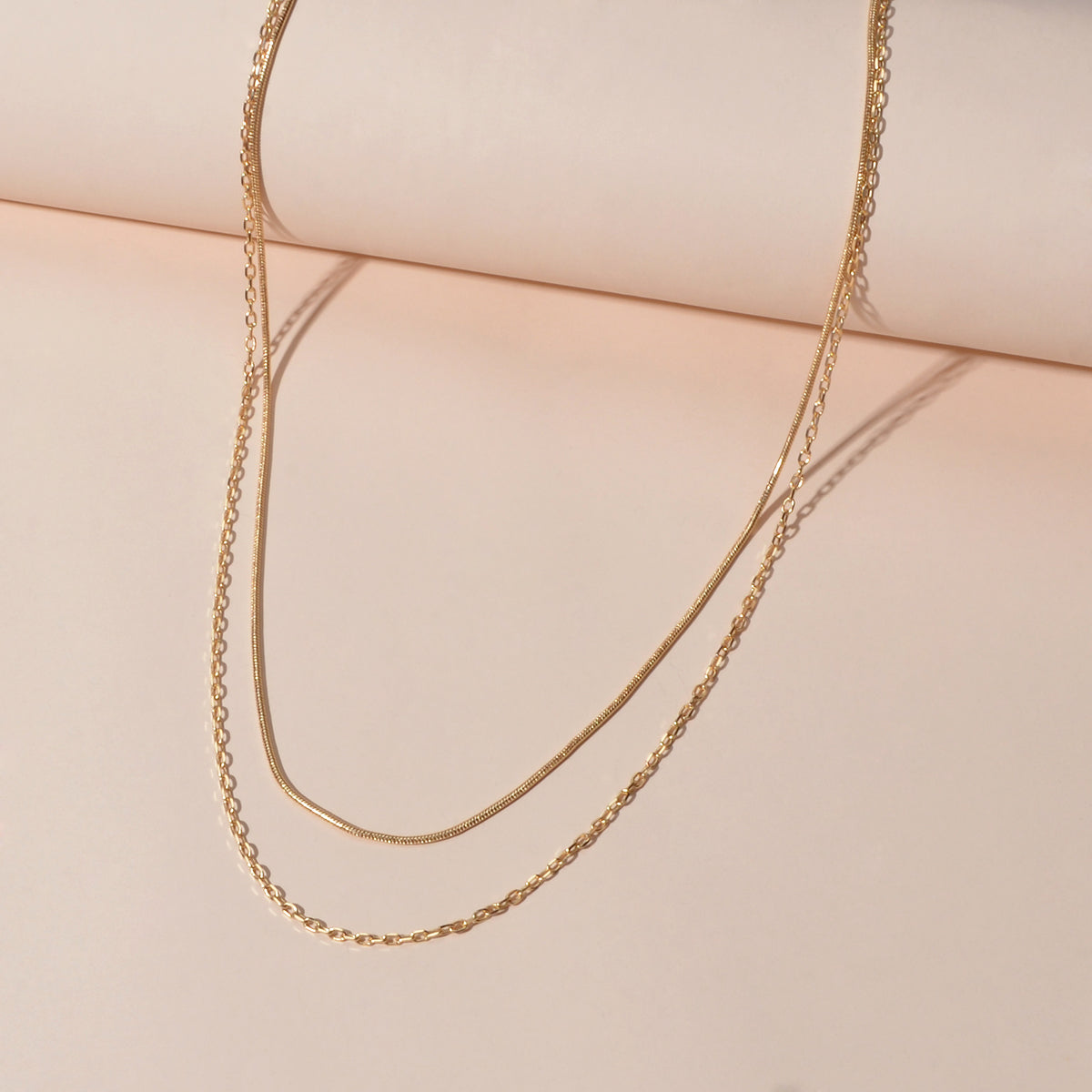 Double Layered Gold Silver Simple Link Chain Necklace Women Gift Party Jewellery