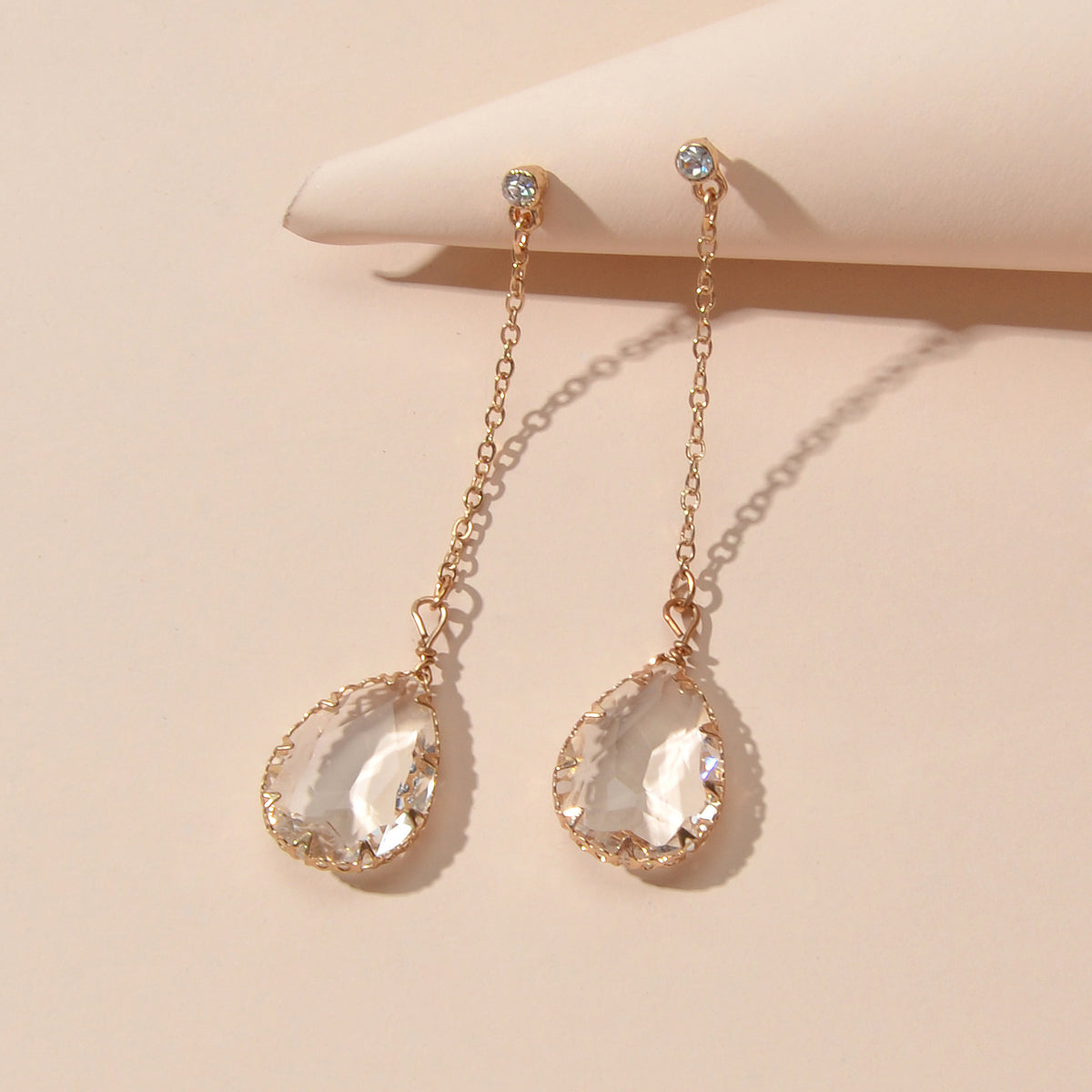 Stunning Transparent Water Drop Chain Crystal Dangle Stud Earrings Girls Eardrop