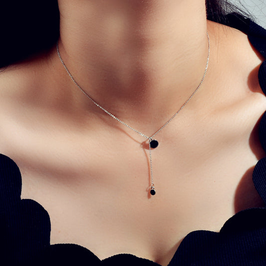 AU Stock Textured Jewellery Black Round Charm Y-lariat Necklace Christmas Gifts