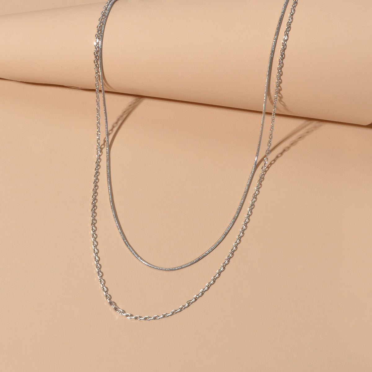 Double Layered Gold Silver Simple Link Chain Necklace Women Gift Party Jewellery