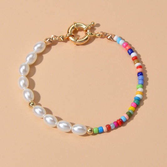 Colorful Bead Faux Pearl Handmade Bracelet Women Boho Chic Seed Beads Jewellery