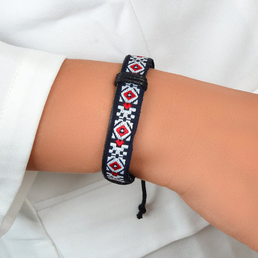 Bohemian Jewellery Handmade Geometric Pattern Leather Adjustable Ethnic Bracelet