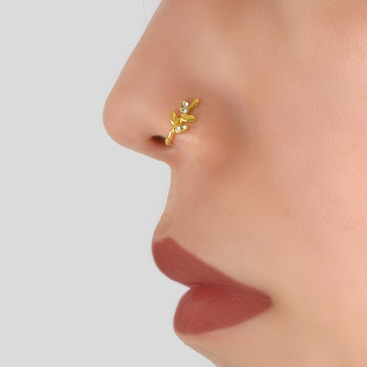 AU Post Leaf Nose Ring Crystal Flower Faux Clicker Non-Piercing Type C Nose Ring