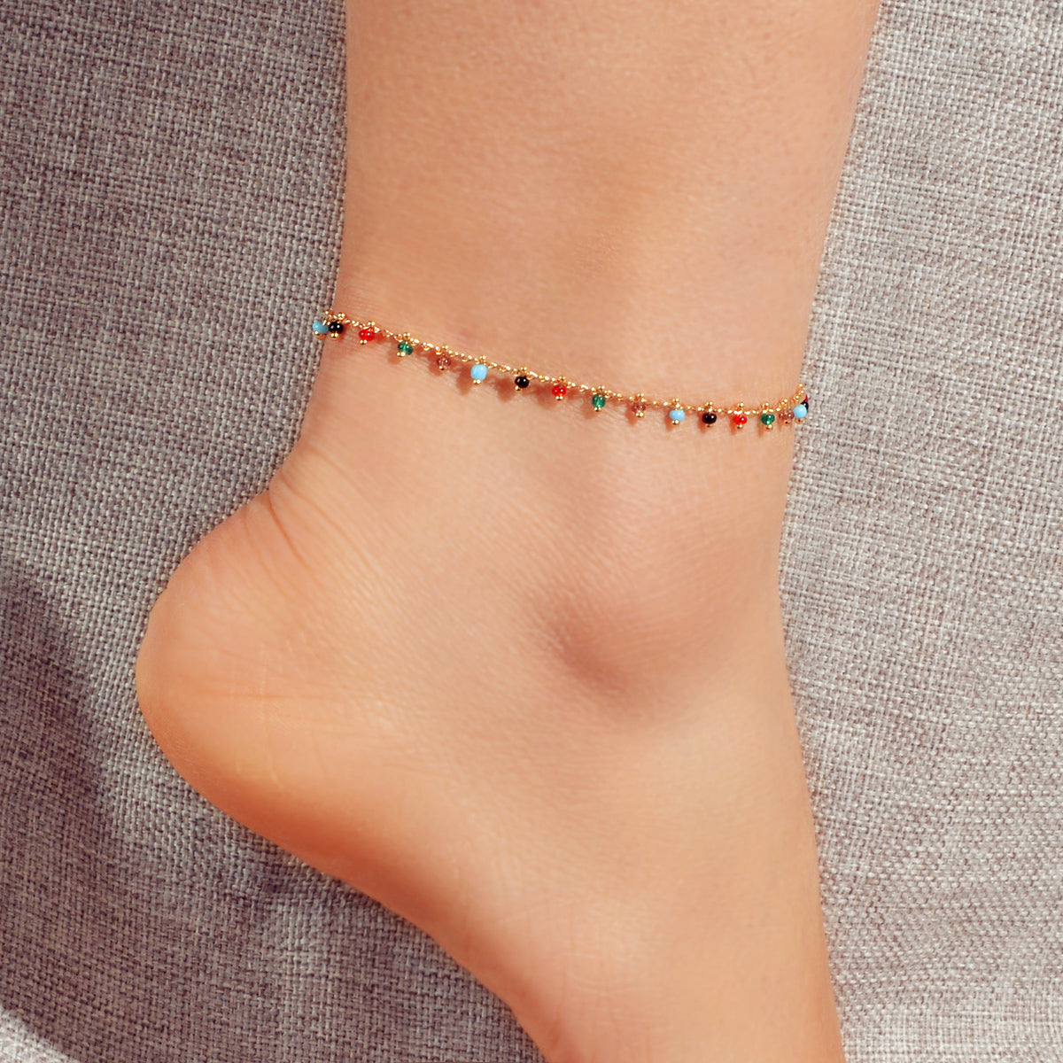 Feelontop Colorful Beads Gold Anklet Bohemia Handmade Beach Bracelet Foot Chain