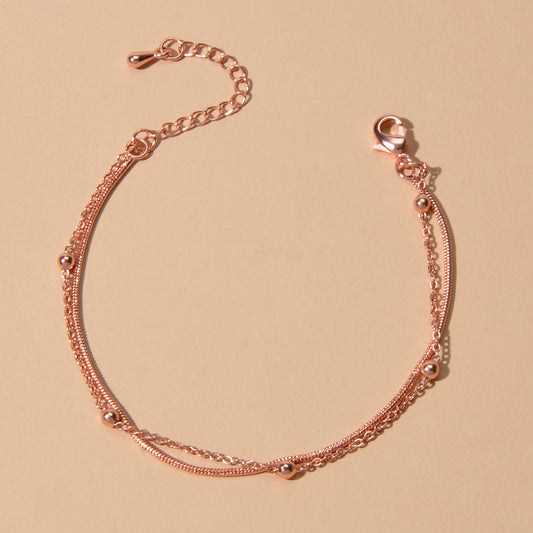 Fashion Accessories Rosegold Beads Double layer Chain Bracelet Classic Jewellery